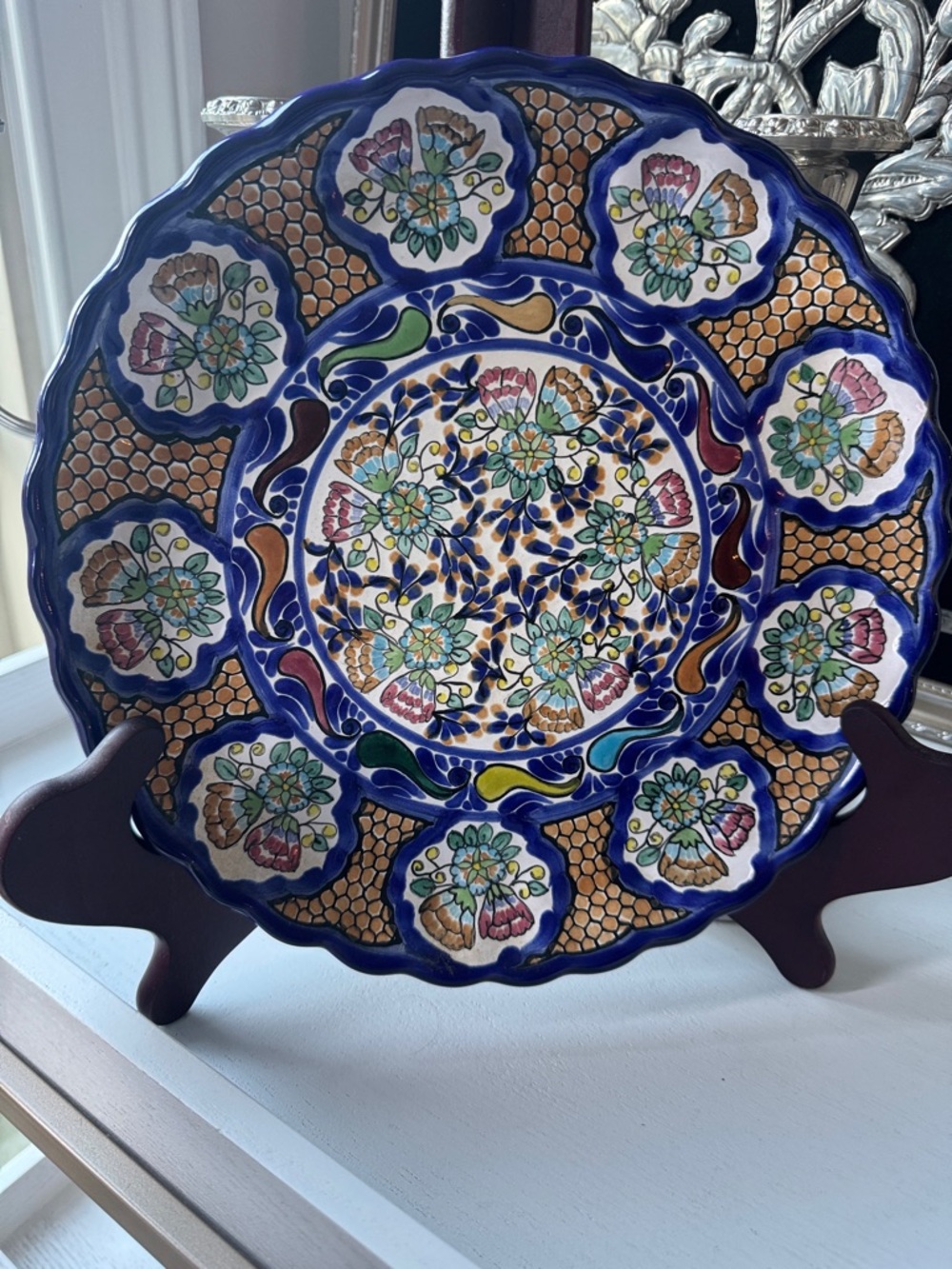 Hand-Painted Blue Floral Decorative Ceramic Charger